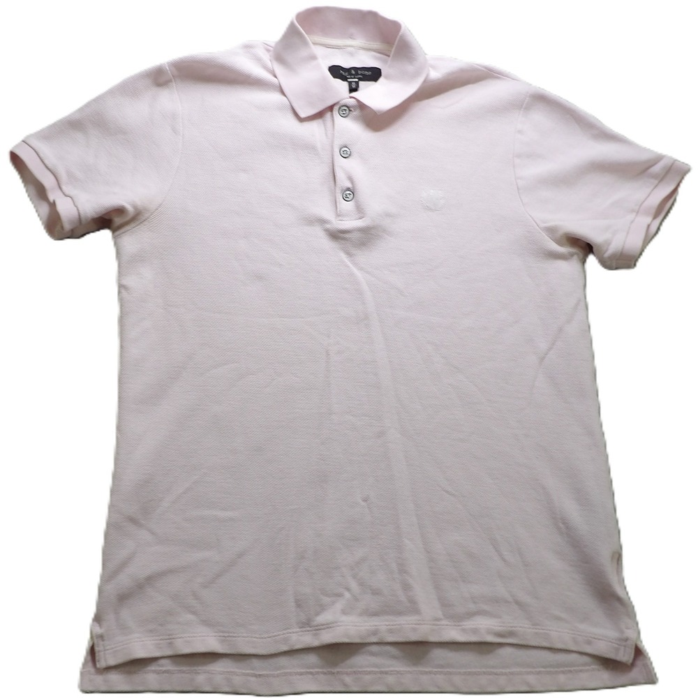 Rag & Bone Piqué Polo Shirt Men M Pink Solid Cotton Short Sleeve Golf Luxury top